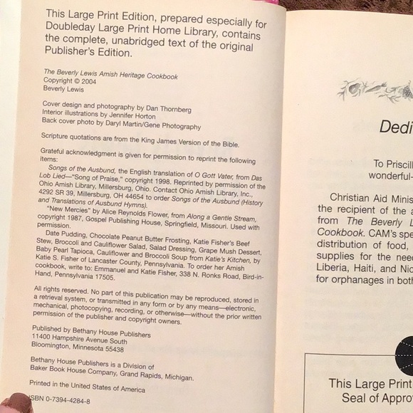 The Beverly Lewis Amish Heritage  Cookbook Large Print 2004 - Picture 7 of 8